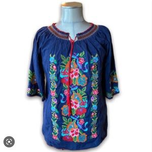 |Durga Vibrant Top Blouse 
Navy Embroidered Blouse Size M